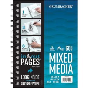 Grumbacher 5.5" x 8.5" Mixed Media Paper Pad with in & Out Pages, 98 lb. / 160 GSM, Side Wire Bound, 60 White Sheets/Pad, 1 Each