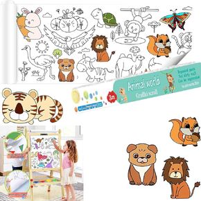 Childrens Drawing Roll Paper for Kids,Coloring Paper Roll DIY Painting Color Filling Paper,Children's Drawing Roll Sticky Drawing Art Paper Crafts, Ideal Gift for Kids Birthday Party (Animal World)