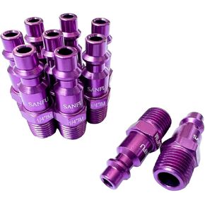 1/4''NPT Air Coupler and Plug Kit, AMT Aluminum Unviersal Air Coupler with 4 Pieces I/M Type Air Plugs, One-Hand Operation Air Compressor Accessories Fittings 5-Piece, Purple