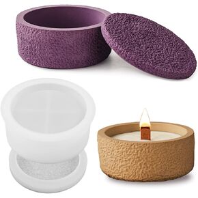 Wehous Jar Resin Mold with Lid, Nature Rough Texture Candle Holder Mold, Storage Container Silicone Mold for Epoxy Resin, Unique Resin Concrete Mold for DIY Jewelry Holder Trinket Box Home Decor