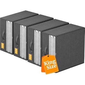 EnHomee Sheet Organizers and Storage Bed Sheet Organizer 4 Pack Foldable Sheet Organizer with Window and Label for XL (Queen & King Size) Closet Organizers and Storage 240L Beige