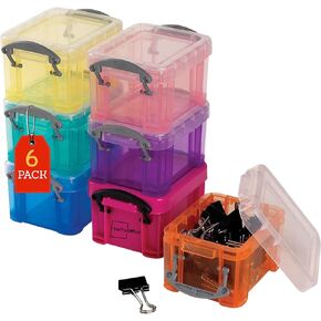 1InTheOffice Crayon Box, Stackable Crayon Storage Box, Plastic Container With Lids, 0.14 liter Crayon Box, Assorted Color, 6 Pack
