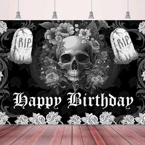 Farewell Sweet Youth Happy Birthday Banner Perfect Halloween Party, Tombstone Themed Birthday Party, Death to My Youth Birthday Party Backdrop Banner Decoration 70.87x47.24in-BECKTEN