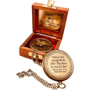 Gift for Husband Wife - Brass Compass 2" | Engraved Quote Birthday Wedding Anniversary Christmas Romantic Love Gifts idea for Boyfriend Girlfriend Men Women Him Her (Grow Old Along with Me)