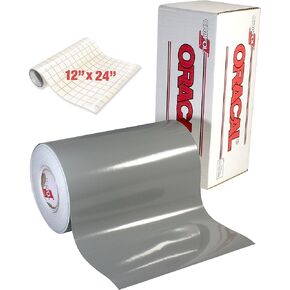 ORACAL 651 Gloss Grey Adhesive Craft Vinyl for Cameo, Cricut & Silhouette Including Free Roll of Clear Transfer Paper (15ft x 12")