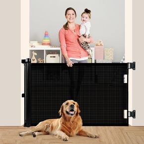 Upgrade 71 Retractable Baby Gate for Stairs,34" Tall Mesh Baby Gate or Mesh Dog Gate, 6 Foot Retractable Baby Gate, Child Safety Gate for Doorways, Stairs, Hallways, Indoor/Outdoor(Black)