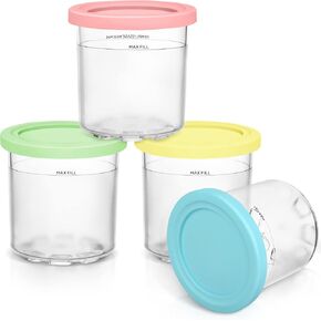 فيرجوي 16 أونصة. حاويات | مكاييل وأغطية بديلة إضافية - متوافقة مع سلسلة Ninja Creami NC301 NC300 NC299AMZ فقط (4 عبوات - أرجواني، وردي، أخضر، أصفر) in Kuwait