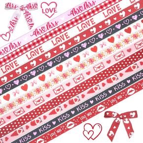 9 Rolls Valentine's Day Ribbons for Wrapping Gifts, Valentines Grosgrain Ribbons for Wrapping Decoration DIY Party, 3/8" 19 Yards Hearts Ribbon for Gift Wrapping