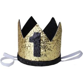 Kirei Sui Baby Girls Boys 1st 1/2 One Birthday Crown Gold Headband New Year Tiara