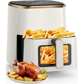 Air Fryer, VEWIOR 5.3Qt Airfyer with Viewing Window, 7 Custom Presets Large Air Fryer Oven with Smart Digital Touchscreen,Non-stick and Dishwasher-Safe Basket, Kitchen Tongs, Rack with Skewers