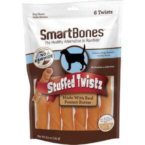 Smartbones Stuffed Twistz with Peanut Butter 6 Count, Rawhide-Free Chews for Dogs, No Artificial Preservatives or Flavors Added (SBST-00300)