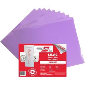 (10 Sheets) Oracal 651 Lilac Adhesive Craft Vinyl for Cricut, Silhouette, Cameo, Craft Cutters, Printers, and Decals - 12" x 12" - Gloss Finish - Outdoor and Permanent