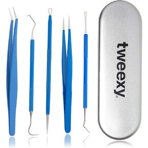 مجموعة أدوات إزالة الأعشاب الضارة المصنوعة من الفينيل من تويكسي كرافت، مجموعة مكونة من 5 قطع مع علبة معدنية، تتضمن أعواد إزالة الأعشاب الدقيقة من الفولاذ المقاوم للصدأ، وملقط، وملعقة لفينيل نقل الحرارة، وصناعة ورق لاصق HTV (أزرق) in Kuwait