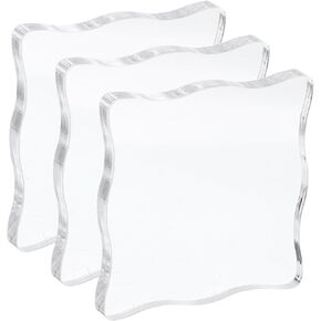 PATIKIL Acrylic Stamp Block, 3 Pack Stamping Block Wavy Clear Decorative Mounting Blocks Set for Scrapbooking DIY Crafts Card Making, 3.9x3.9