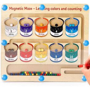 Magnetic Color and Number Maze - Montessori Wooden Color Matching Counting Magnet Puzzle Board-Toddler Fine Motor Skills Educational Toys for 3 4 5 Year Old Girls Boys, Ice Cream