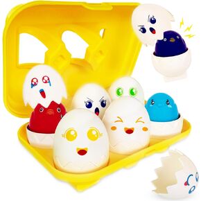 ArtCreativity Matching Eggs for Easter - Carton of 6 Egg Matching Toys - Unique Matching Toys for Kids with Squeaking Effect - Easter Egg Toys for Toddlers - Teaches Emotions, Colors, and Shapes