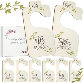 Baby Wardrobe Divider Clothes Organizer - Set of 8 Beautiful Wood Reversible Baby Clothing Size Hanger Organizers from Newborn to 24 Months Suitable for Boho Style Nursery Decor Hanger Organizer
