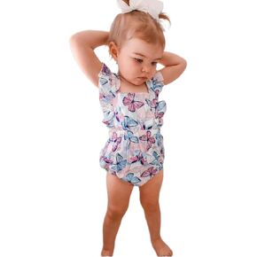 VSQWLZT Infant Baby Girl Sleeveless Strap Romper One Piece Butterfly Onesie Newborn Ruffle Bodysuit Summer Outfit