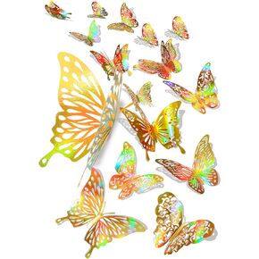 60 Pcs 3D Iridescent Gold Butterfly Decorations,Sequined Gold Room Decor with Set 5 Style Decorative Paper Butterfly for Party Birthday Baby Shower Decorations Wedding Decor DIY Gift( (Sequined Gold)