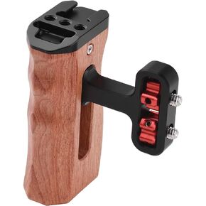 Andoer Universal Camera Cage Left/Right Side Handle Wooden Hand Grip with 1/4 Screw Hole Cold Shoe Mount for Camera Cage