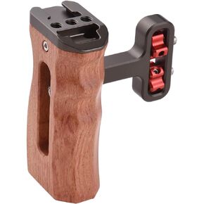 Andoer Universal Camera Cage Left/Right Side Handle Wooden Hand Grip with 1/4 Screw Hole Cold Shoe Mount for Camera Cage