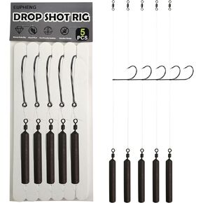 Eupheng Drop Shot Rigs for Bass Fishing, Ready Rig Kit with Barrel Swivel Drop Shot Weights Leader Line and Hook, Multiple Specifications Available