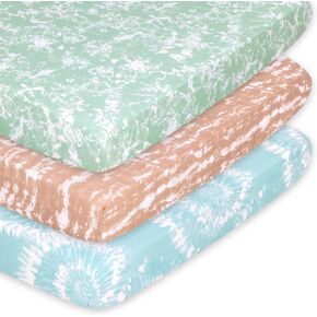 The Peanutshell Pack n Play Sheets, Fitted Mini Crib Sheets, Playard Sheets, Playpen, Portable Crib Bedding for Boy or Girl, Boho Tie Dye 3 Pack