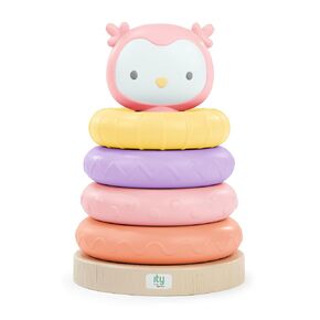 Ingenuity: ity by Ingenuity Cutie Stacks, 4 BPA-Free Rings, Faux Wood Stand, Bear Topper, Unisex, for Ages 6 Months and Up - Nate