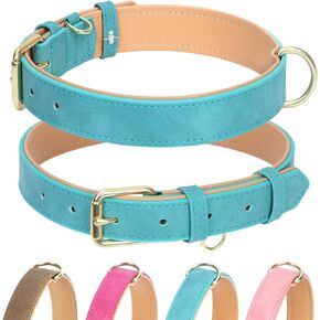 Leather Dog Collar for Small Medium Large Dogs, Soft Padded Dog Leather Collar with Heavy Duty Gold Buckle, Durable & Comfortable for Large Dogs Daily Walking (Hot Pink, L)