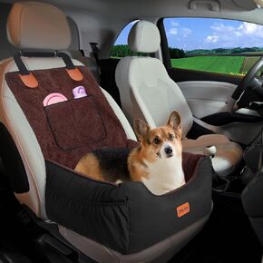 Dog Car Seat for Small Dogs up to 25 lbs: Detachable Pet Car Seat for Front/Back Seat, Easy Installation, Washable, Secure Travel Carrier with Storage Pockets & Clip-on Leash (Black Coffee)