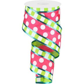 Polka Dots with Stripes Wired Edge Ribbon - 10 Yards (Black, White, Red, Silver, 2.5")