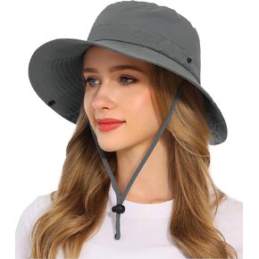 Solid Packable Sun Hat for Women and Men Wide Brim Waterproof Beach Bucket Hats UPF 50+