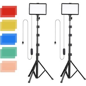 Andoer 2 Pack USB LED Video Lights Kit Bi-Color Temperature Fill Lights 10-Level Brightness with Light Stands Color Filters for Video Conference Lighting Live Streaming Video Recording Product