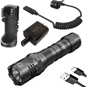 EdisonBright Nitecore P20iX 4000 Lumen USB Rechargeable Professional Tactical Flashlight, RSW2i Remote Switch Bundle Charging Adapter