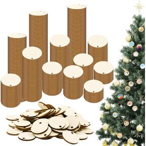 RYKOMO 100 Pieces Wood Circles for Crafts, Round Wood Discs Slices with Hole Blank Wood Discs Slices Ornament Hanging Tag Ornaments for DIY Craft Christmas Decor DIY Label (1 inch)