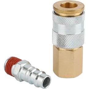 WYNNsky Air Coupler and Plug Kit, 1-PC 1/4''FNPT HF Type Air Coupler, Brass Body with Steel Sleeve, 1-PC 1/4''MNPT Zinc-Plated Steel Air Plug with Sealant, Air Tools Quick-Connect Fittings