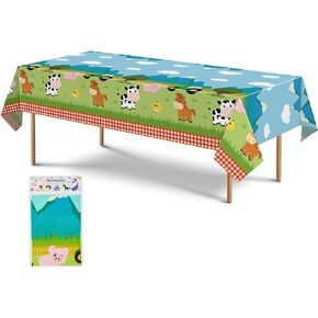 WERNNSAI Farm Animal Party Tablecloth - 2 Pack 54" x 108" Disposable Plastic Table Cover Farm Theme Party Supplies for Picnics Baby Shower Kids Boys Girls Birthday Party Decorations