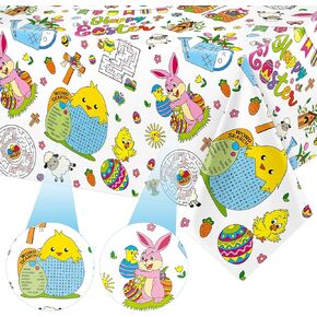 WovWeave 1 Pc Giant Easter Coloring Table Cover for Kids Bunny Table Cover Easter Tablecloth Easter Eggs Paper Table Cover Easter Coloring Table Cover for Easter Party Decor