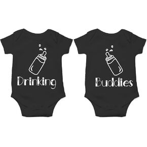 CBTwear Drinking Buddies - Funny Twin Babies Matching Outfits - Cute Infant One-Piece Baby Bodysuit