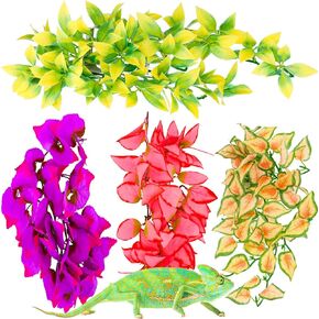 WILLBOND Reptile Plants Artificial Reptiles Terrarium Leaves Plastic Hanging Terrarium Plants Plastic Reptile Habitats Plant Decorations with Suction Cups for Hermit Crab Lizards (Classic Color,6 Pcs)