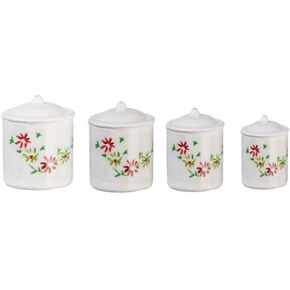 Dollhouse Miniature Canister Set, 4 with Removable Lids, White #IM65383