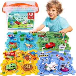 25PCS Puzzle Racer Kids Car Track Set, Rail Car Puzzle Track Ocean Themed Series, Puzzle Track Car Play Set, Toddler Puzzle Track Car, Educational Puzzle Toys Gifts for Kids Boys and Girls