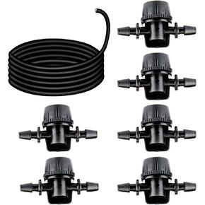 6 Units Adjustable Aquarium Micro Valve air Control Barb Hose Connector and 118 inch Black Aquarium Soft Silicone Airline tubing Hose