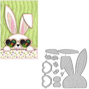 Glasses Rabbit Metal Die Cuts,Grass Easter Rabbit Bowtie Heart Love Cutting Dies Cut Stencils for DIY Scrapbooking Album Decorative Embossing Paper Dies Card Making
