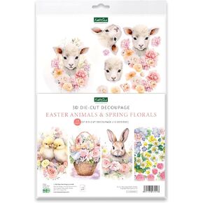 Katy Sue Easter Animals & Spring Florals Die Cut Decoupage Sheets Collection for Easter Card Making & Crafting (Pack of 12 Sheets)
