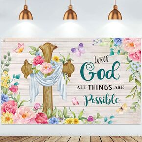 Moukeren Easter Backdrop Banner He Is Risen Backdrop Jesus Cross Background Easter Resurrection Lamb Decor Holiday Religious Sheep Photo Booth Photography Church Christian Party Decoration 6×3.6 Ft