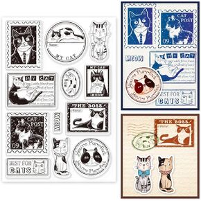 GLOBLELAND Cat Post Label Clear Stamp Kitten Film Framework Silicone Clear Stamp Animal Seals for DIY Scrapbooking Journals Decorative Cards Making Photo Album Decorative