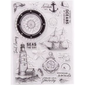 Arbuya Ocean Adventure Journey Anchor Sail Seastar Seashell Decorative Clear Stamp for Card Making Scrapbooking DIY