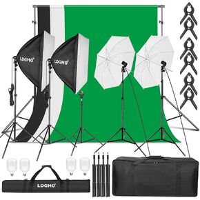 LDGHO Photography Lighting kit with Backdrops, 8.5x10ft Backdrop Stands, UL Certified 5500K 800W Equivalent 25W LED Umbrella Softbox Continuous Lighting, Photo Studio Equipment for Photo Video Shoot