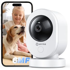 ANNKE 6MP Indoor Security Camera, Crater Por Smart 2.4/5 GHz Wifi Camera with PTZ, Night Vision, Two-Way Audio, Smart Human Detection, Works with Alexa, Ideal for Baby Monitor/Pet Camera/Home Security
